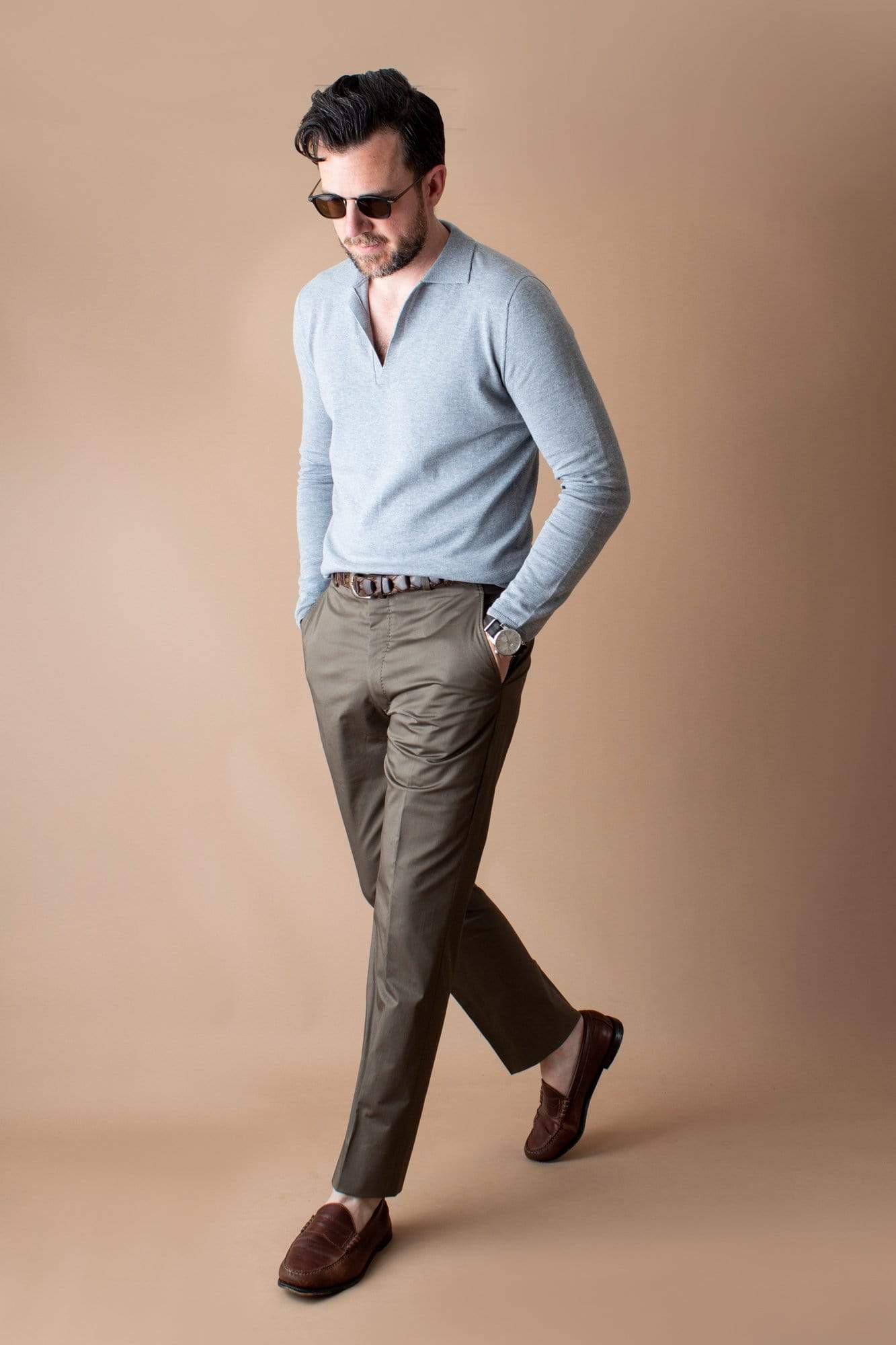 Richard Long-Sleeve Cotton V-Neck Polo - Image 11