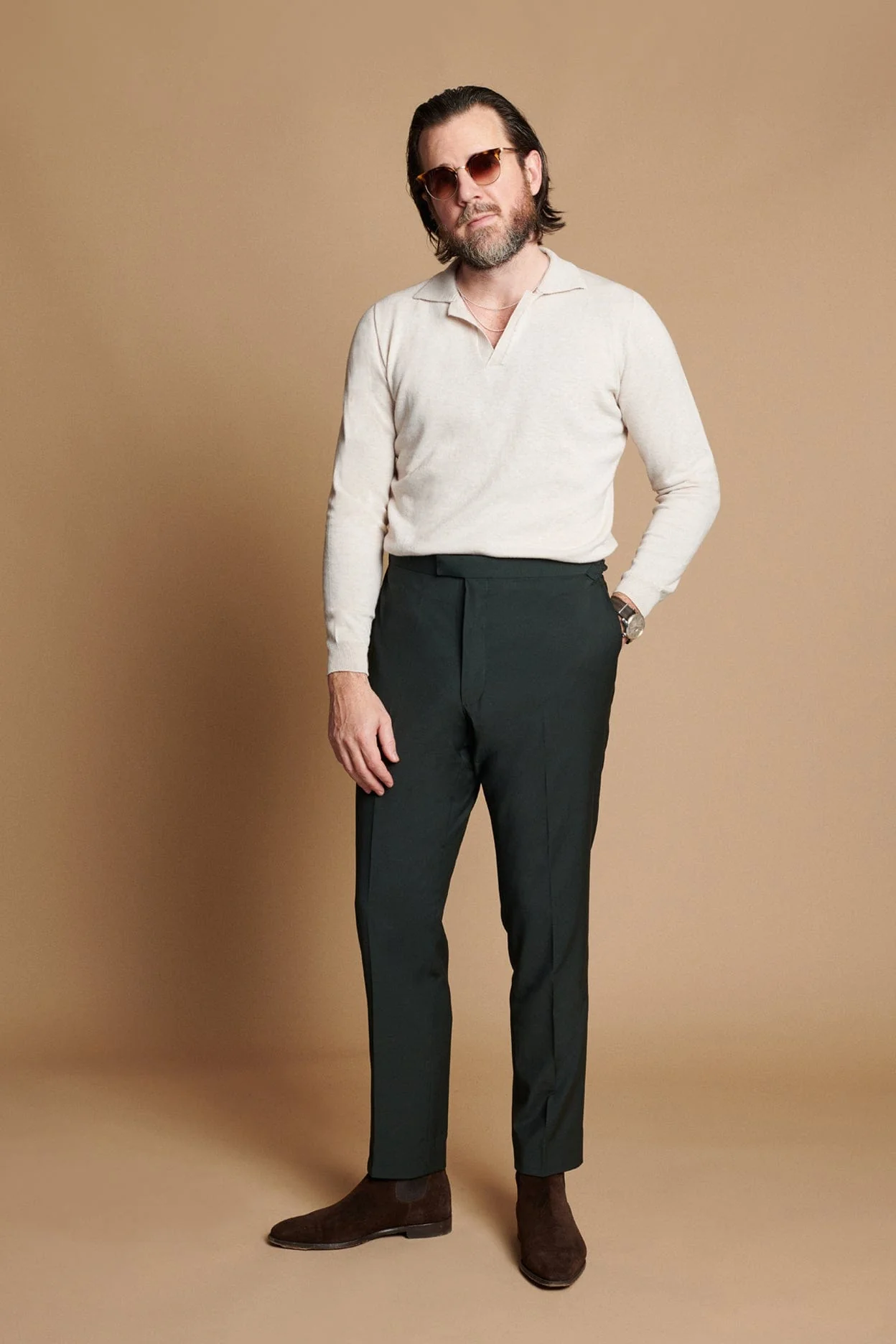 Richard Long-Sleeve Cotton V-Neck Polo - Image 3