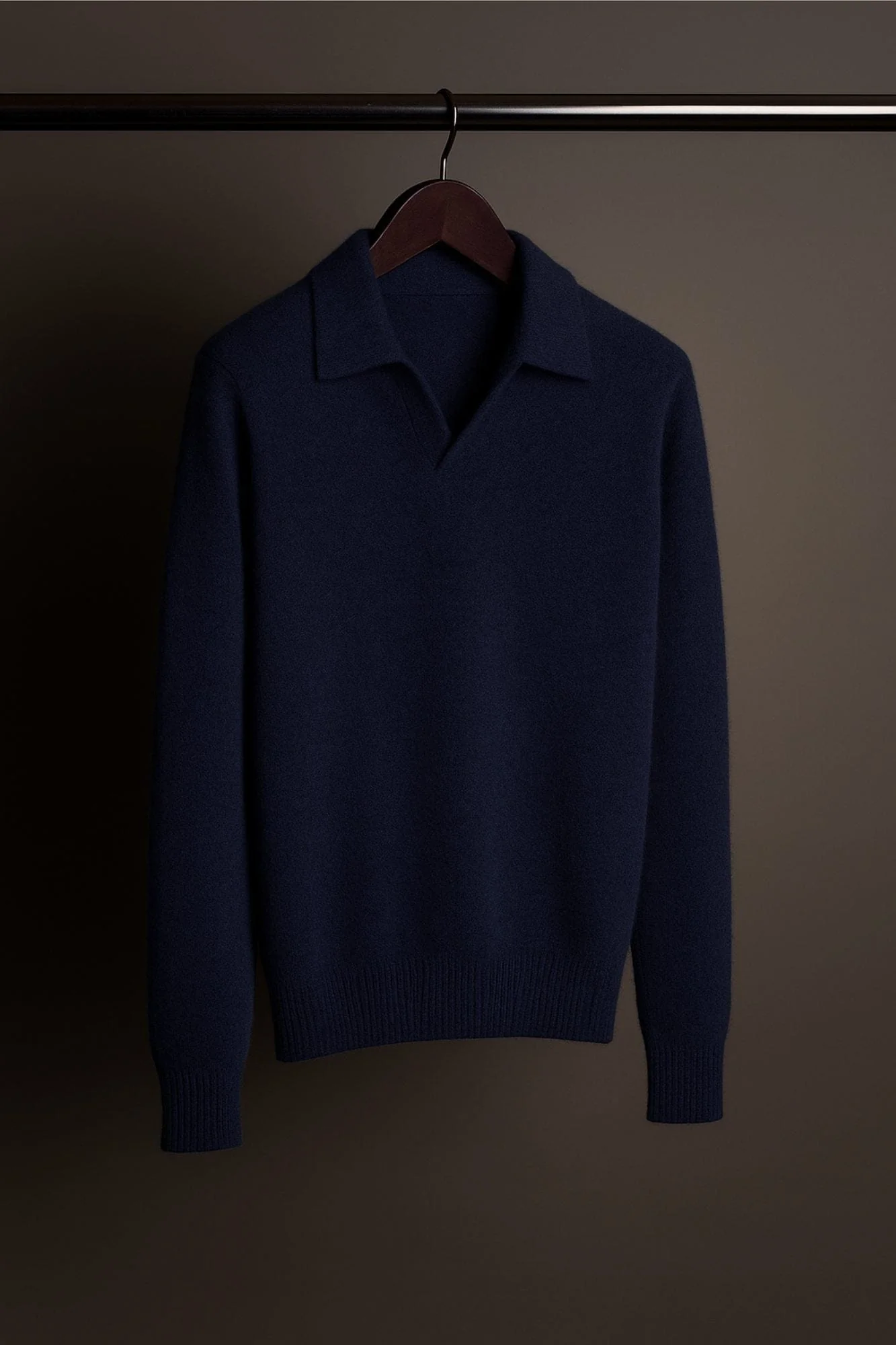 Made-to-Measure Cashmere Long Sleeve V-Neck Polo - Image 14
