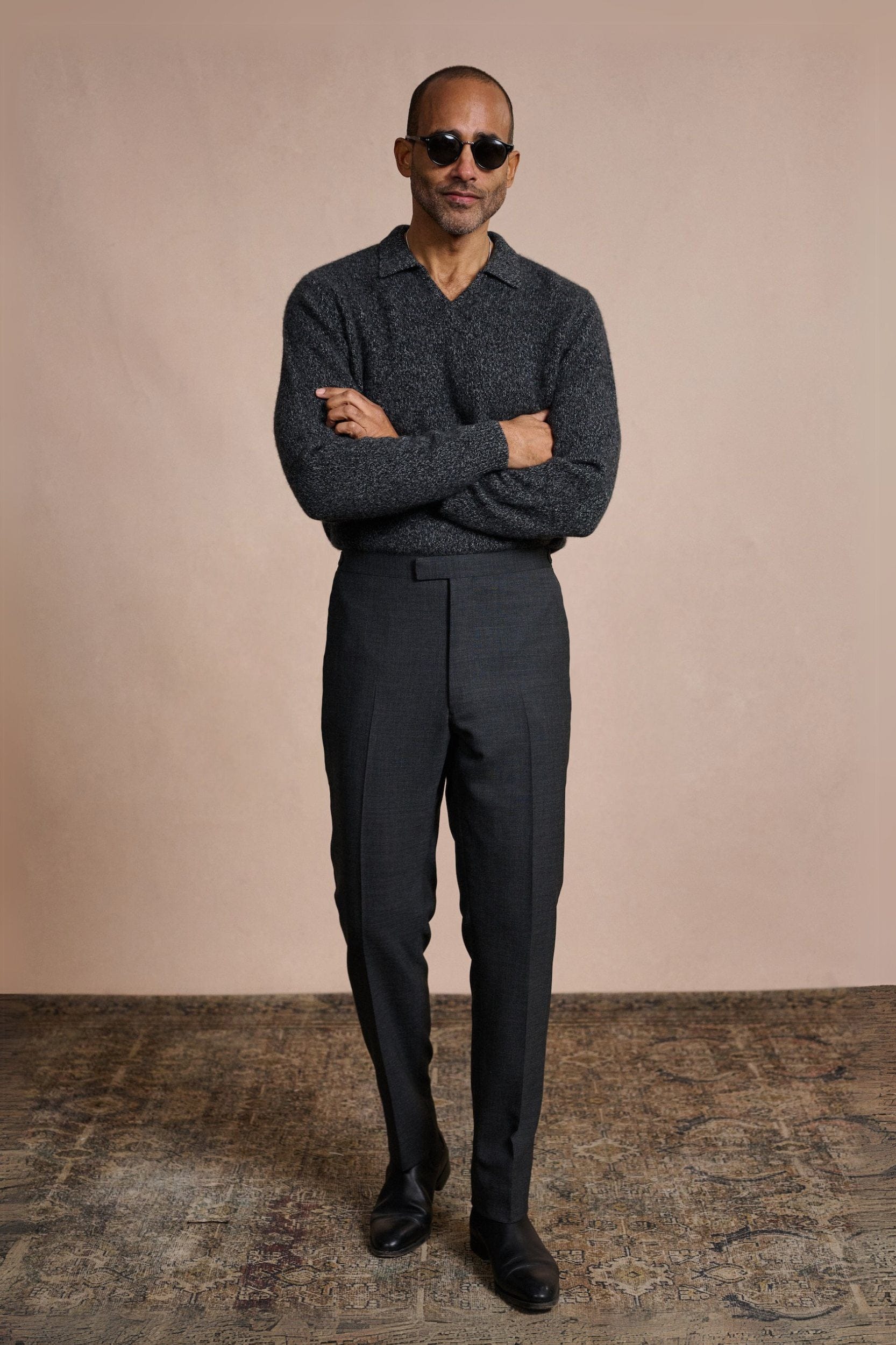 Made-to-Measure Cashmere Long Sleeve V-Neck Polo - Image 5
