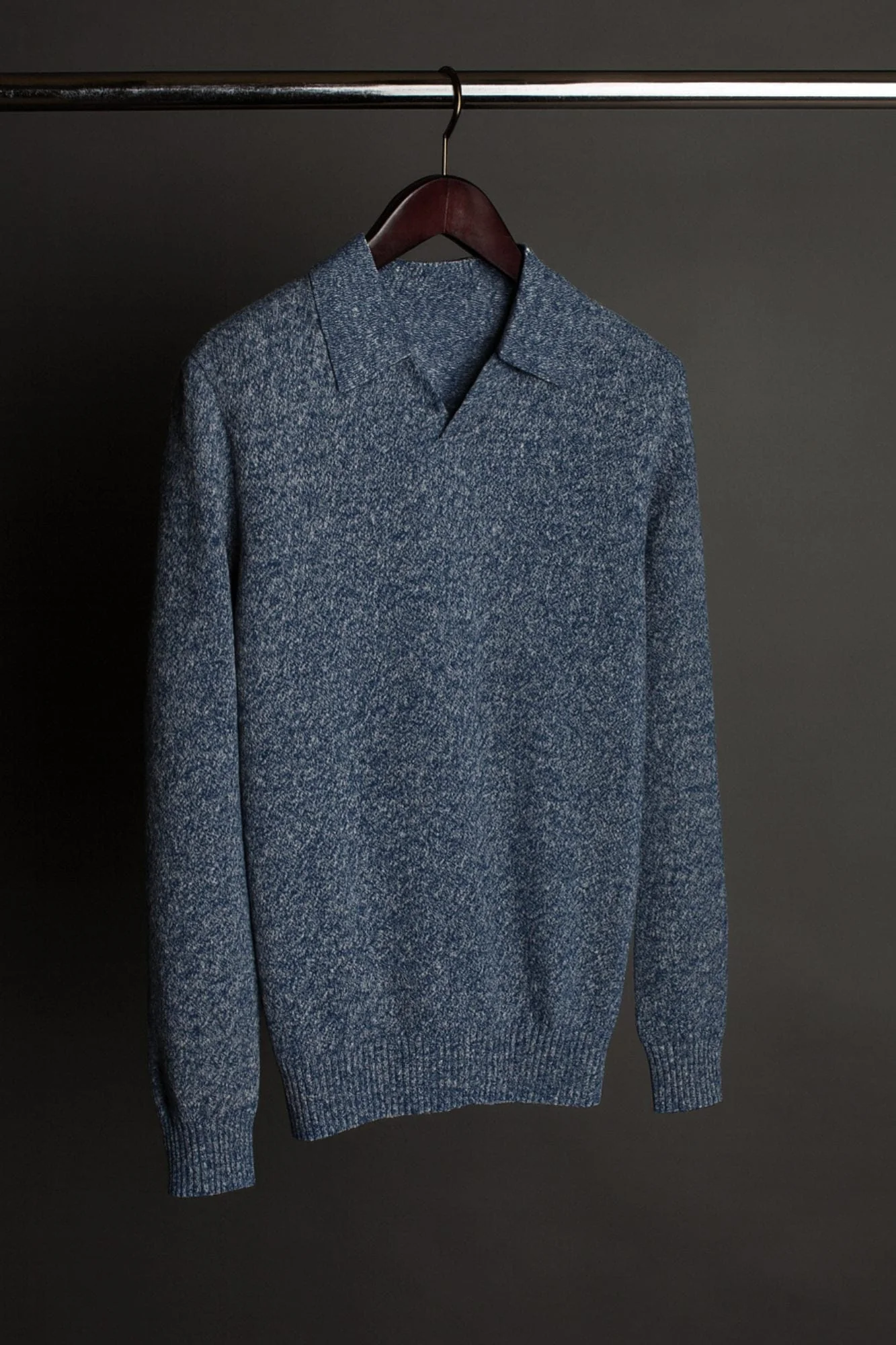 Made-to-Measure Cashmere Long Sleeve V-Neck Polo - Image 7