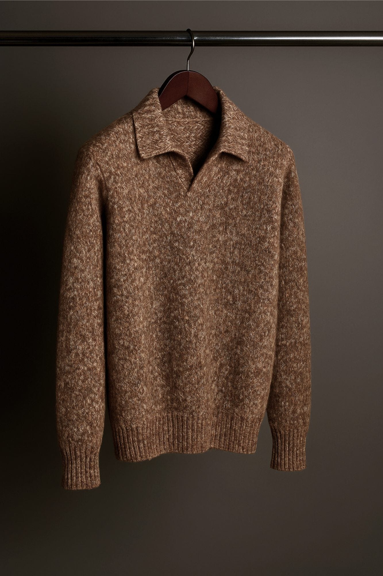 Made-to-Measure Cashmere Long Sleeve V-Neck Polo - Image 8