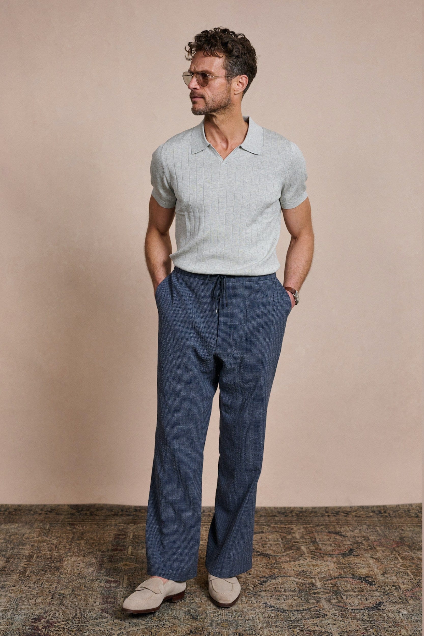 Made-to-Measure Cotton & Silk V-Neck Polo - Image 4