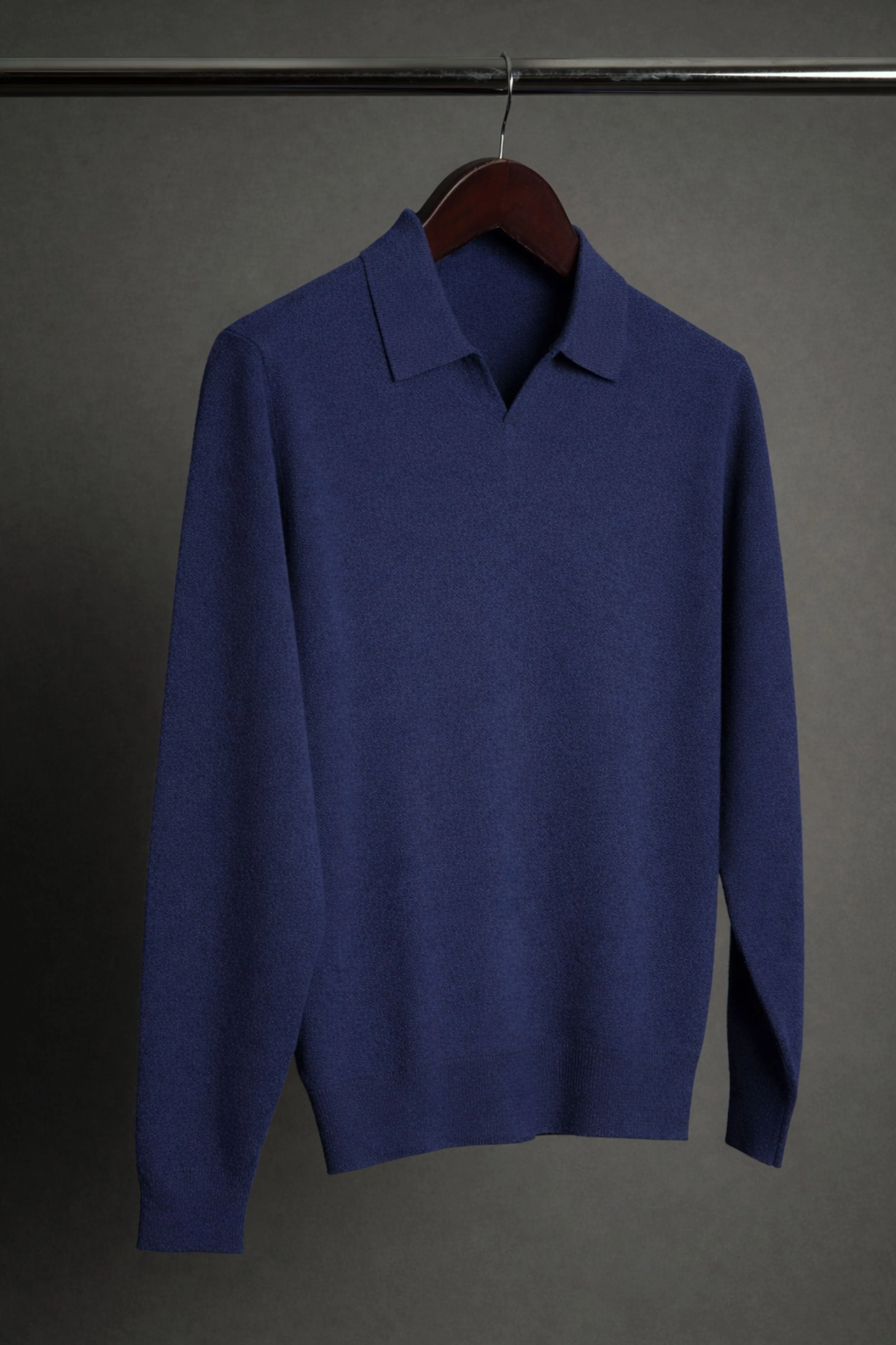 Made-to-Measure Wool & Cashmere V-Neck Polo - Image 8
